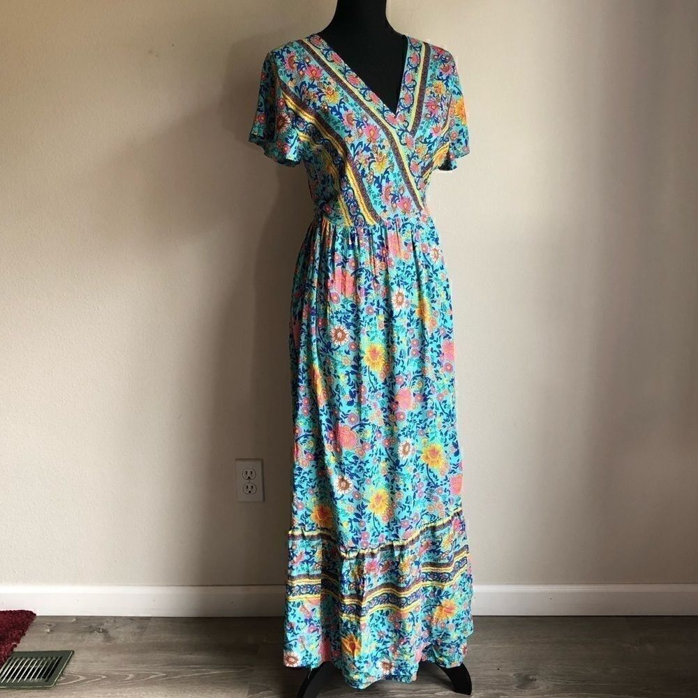 Teal Wrap Maxi Dress - Picture 3 of 14